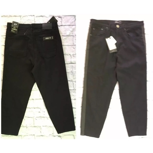 Zara Man 32 Black Loose Fit Jeans Stripe Down Leg - Picture 4 of 7